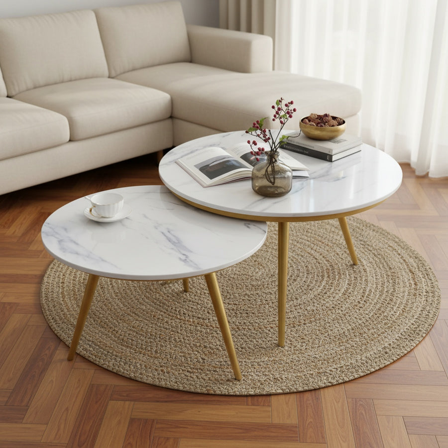 Gold Classic Round Marble Nesting Tables | Set of 2