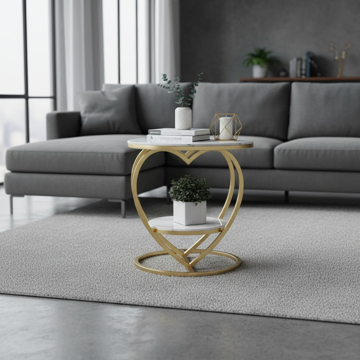 Luxury Gold and White Marble Round Side Table