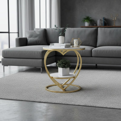 Luxury Gold and White Marble Round Side Table