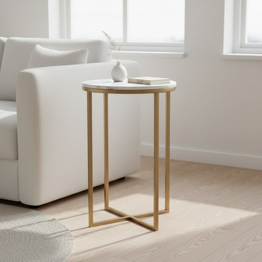 Gold Round Marble Side Table