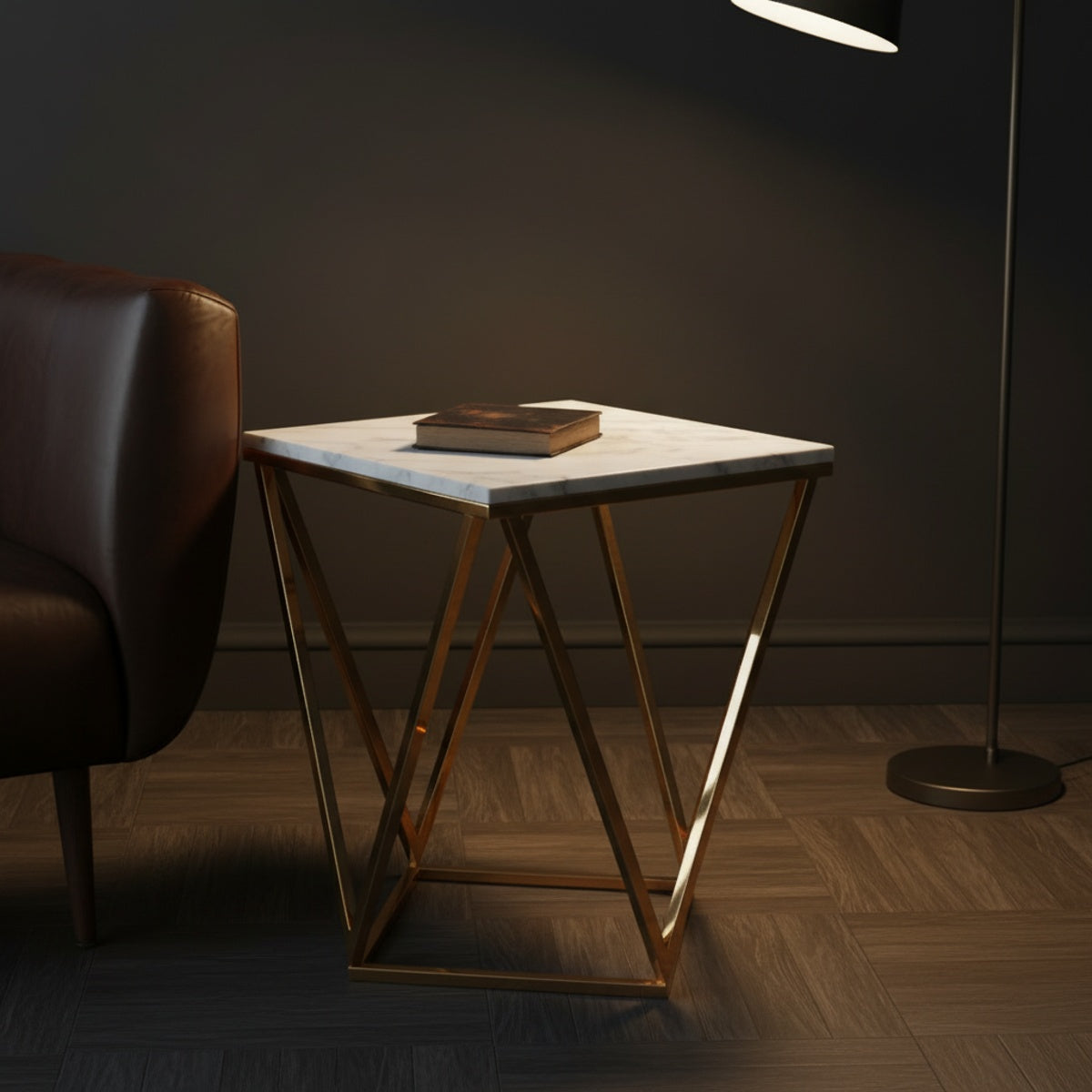 Gold Square Marble End Table