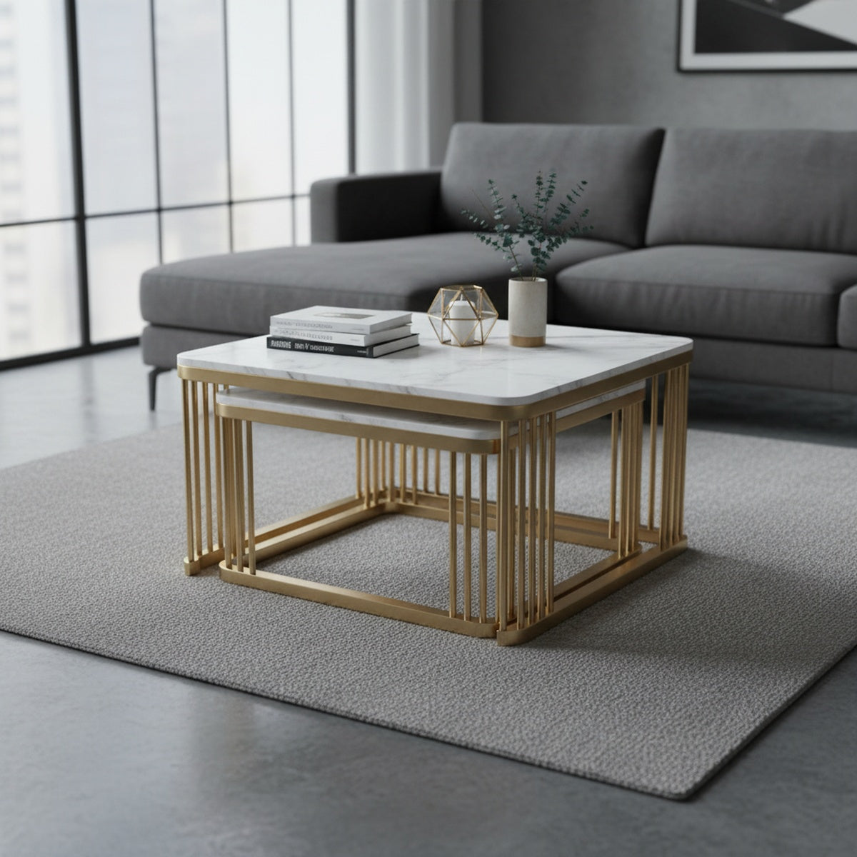 Marble Square Nesting Tables | Set of 2