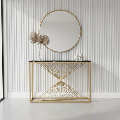 Gold Swirl Black Marble Console Table