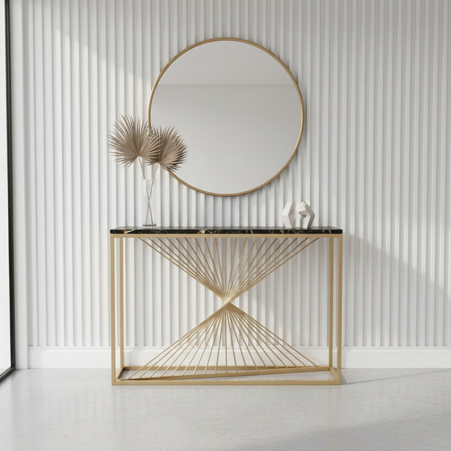 Gold Swirl Black Marble Console Table
