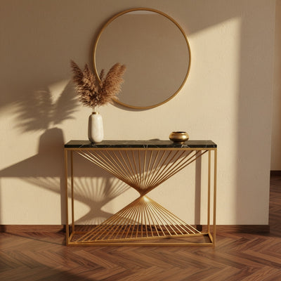 Gold Swirl Black Marble Console Table