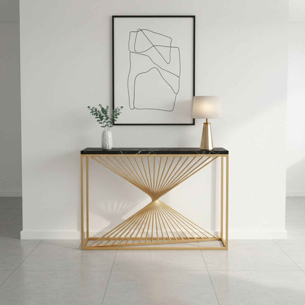 Gold Swirl Black Marble Console Table