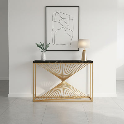Gold Swirl Black Marble Console Table