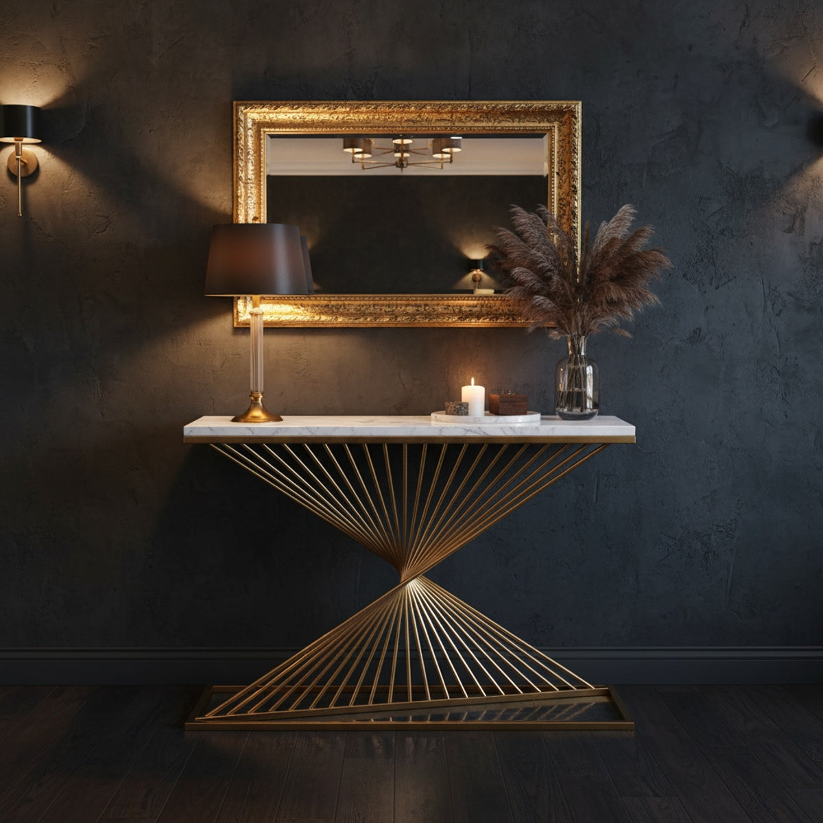 Gold Swirl Marble Console Table