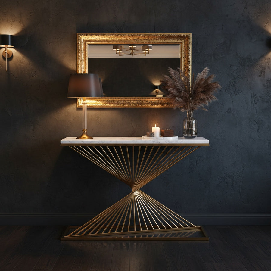 Gold Swirl Marble Console Table