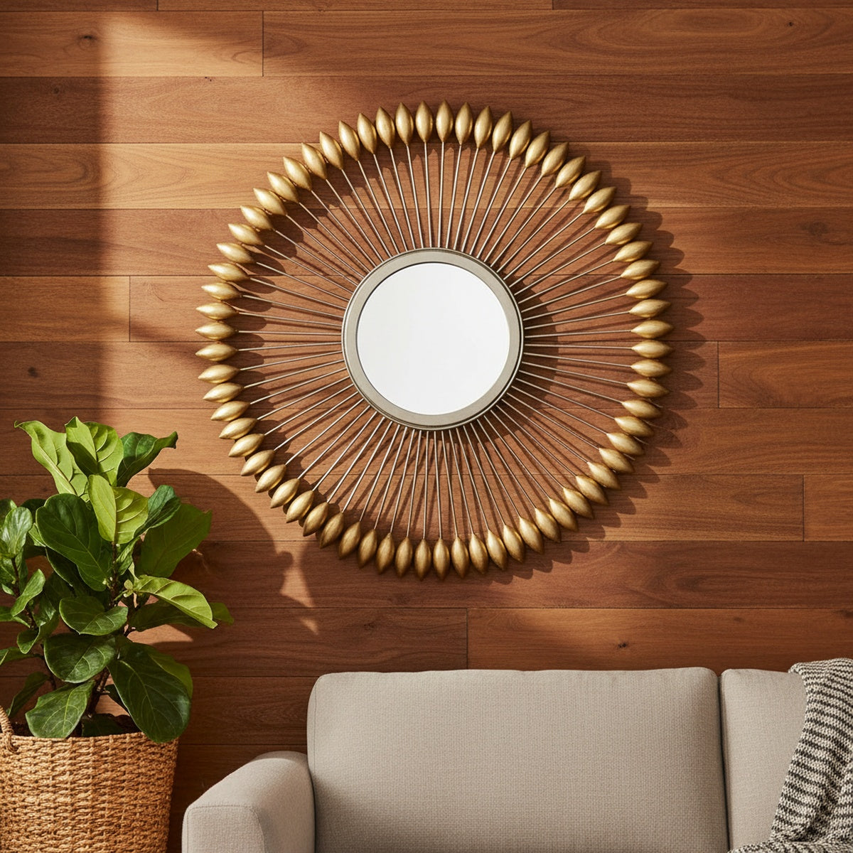 Golden Bead Metal Wall Mirror