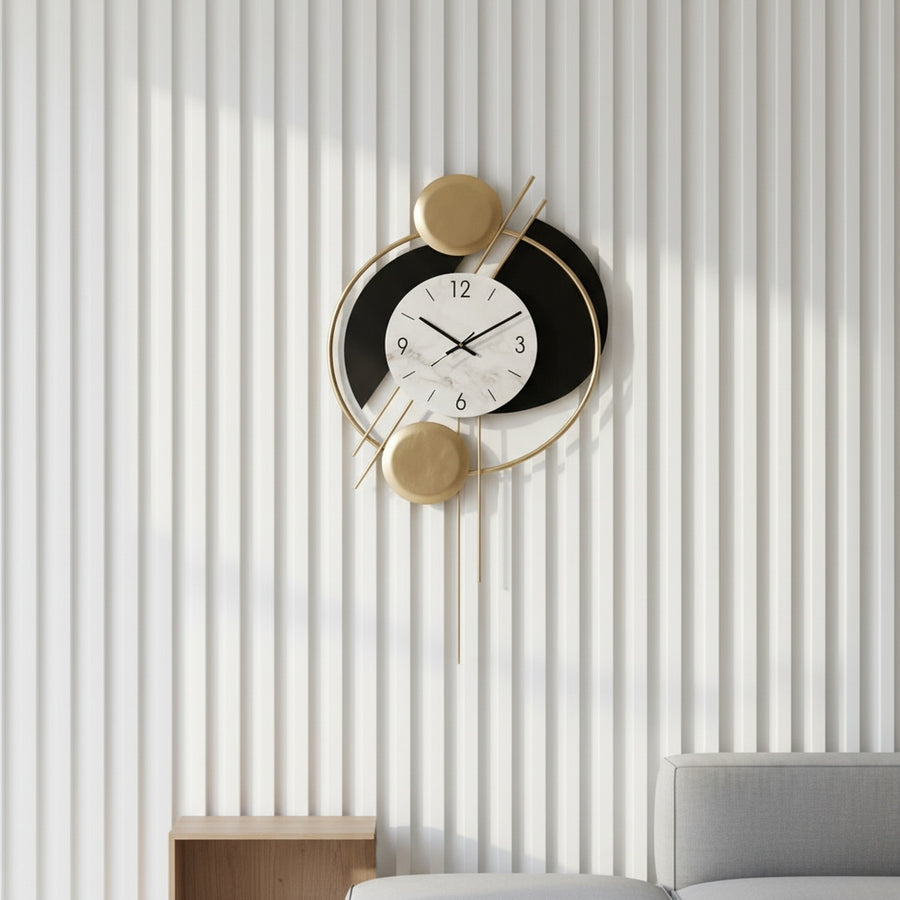 Golden Black Circles Wall Clock
