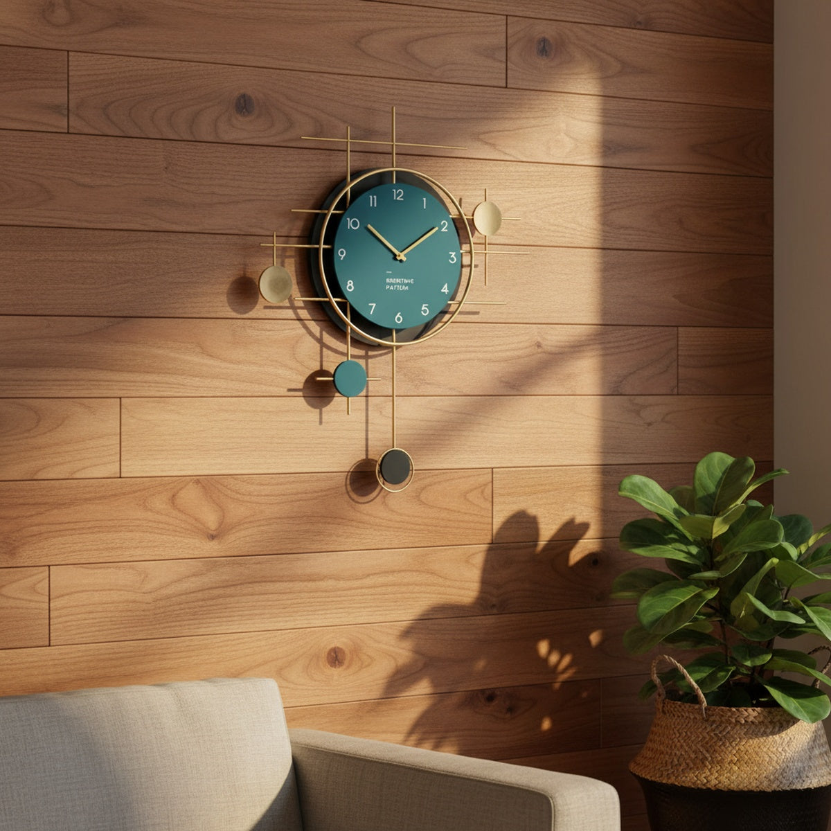 Golden Blue Circles Wall Clock