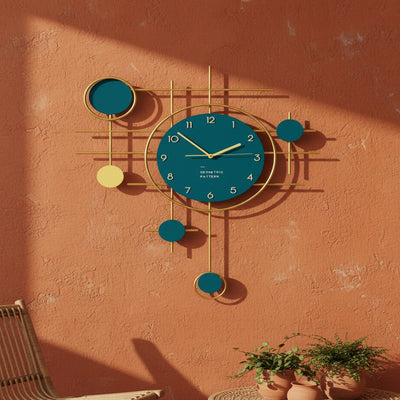 Golden Blue Circles Wall Clock