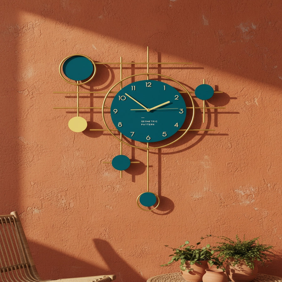 Golden Blue Circles Wall Clock