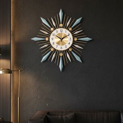 Golden Blue Spiked Wall Clock