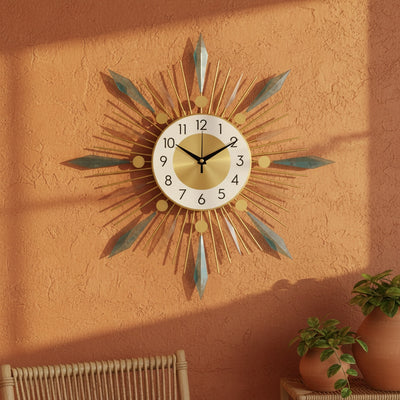 Golden Blue Spiked Wall Clock