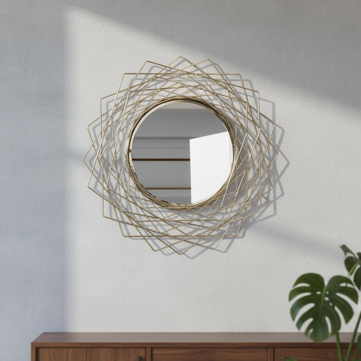 Golden Crisscross Metal Wall Mirror