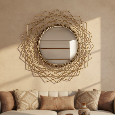 Golden Crisscross Metal Wall Mirror