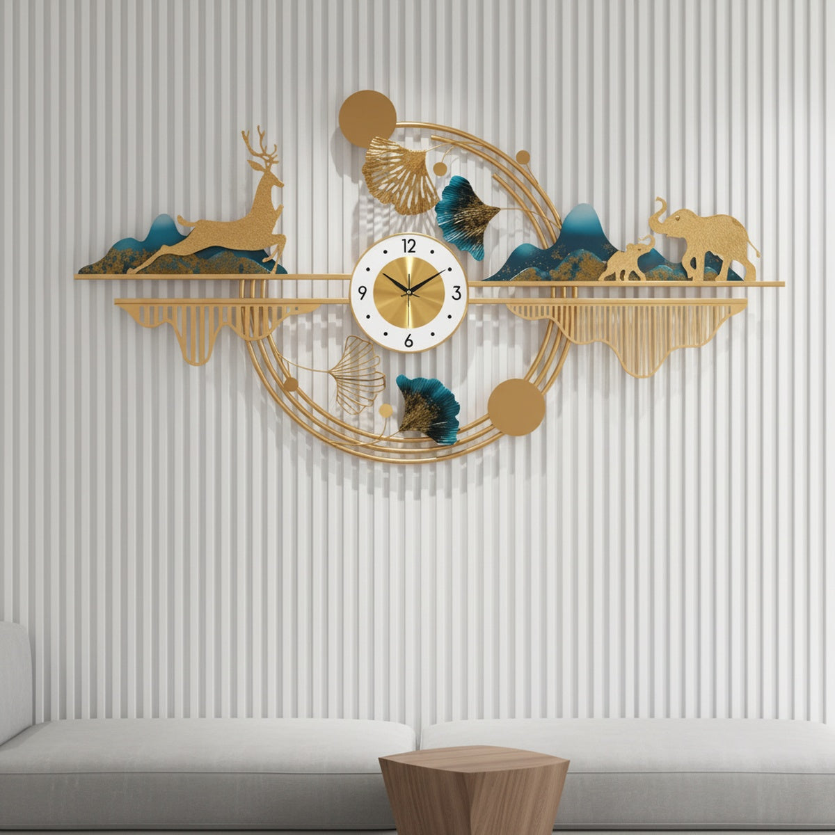 Golden Deer Elephant Wall Clock