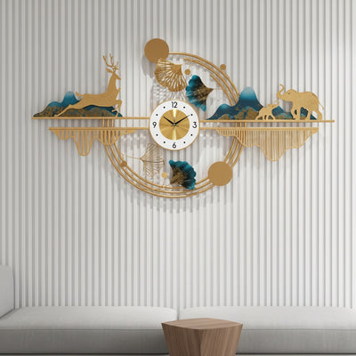 Golden Deer Elephant Wall Clock