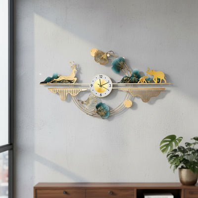Golden Deer Elephant Wall Clock