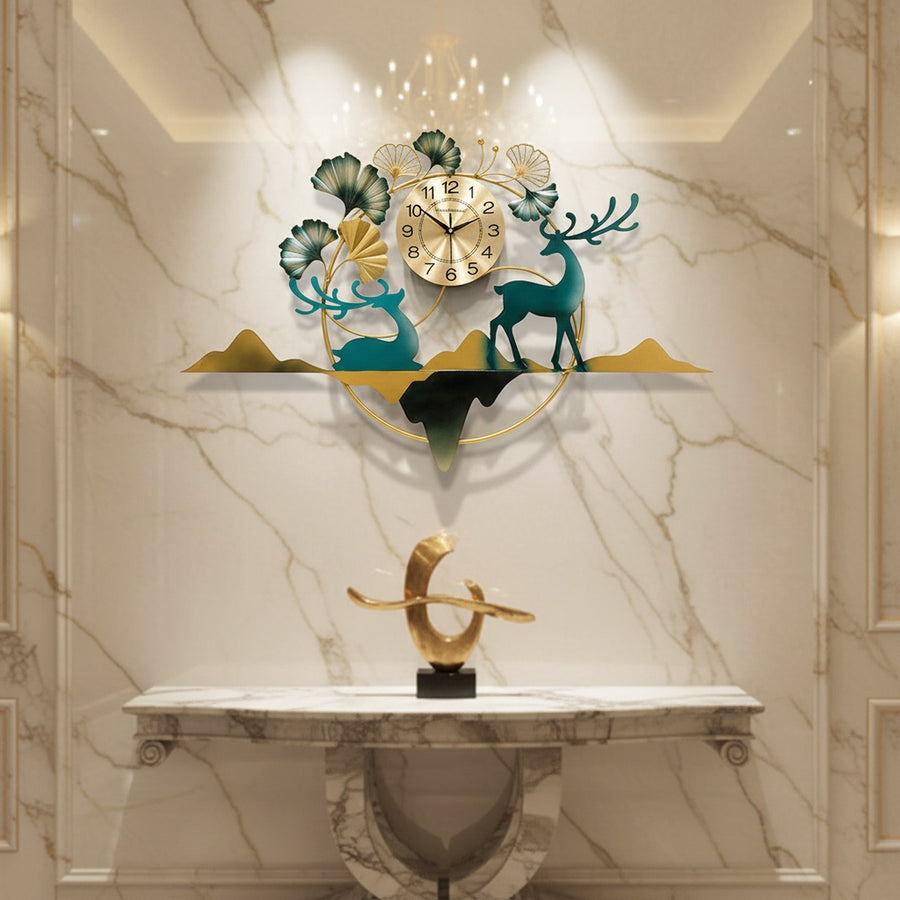 Golden Deer Metal Wall Clock Large