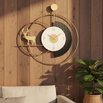 Golden Deer Metal Wall Clock