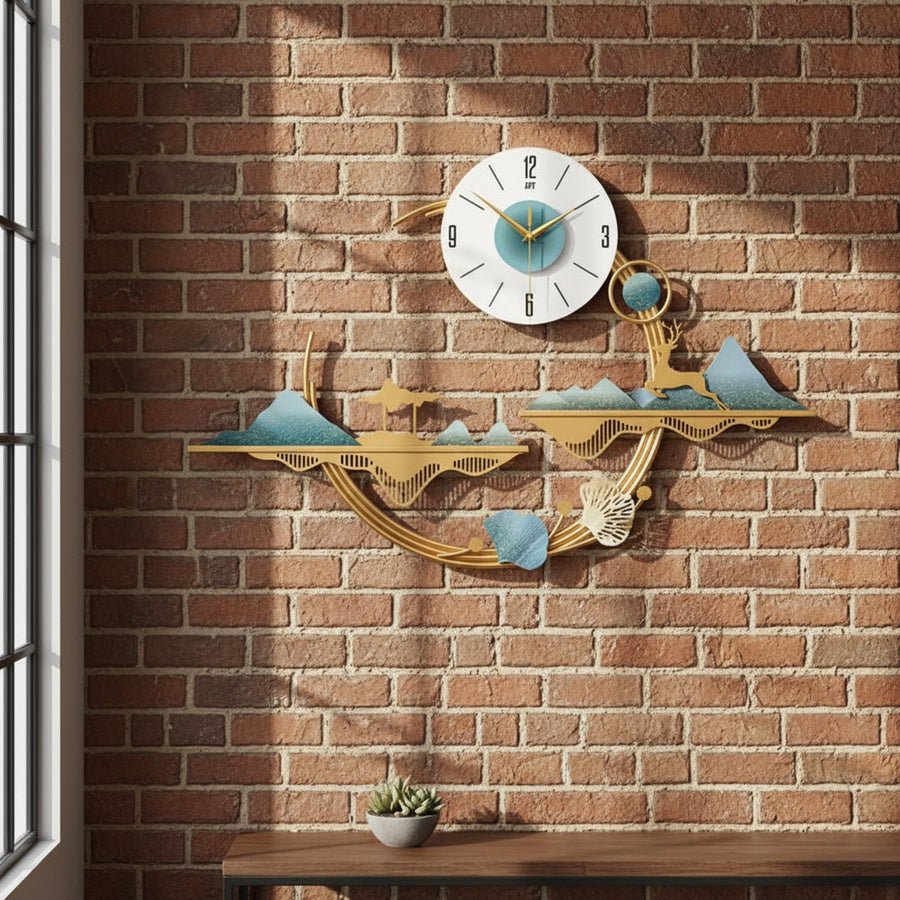 Golden Deer Metal Wall Clock
