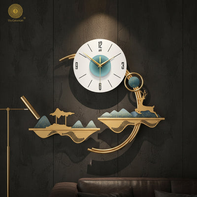 Golden Deer Metal Wall Clock
