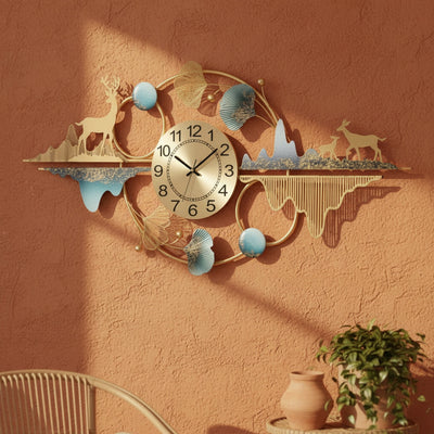 Golden Deer Mountain Wall Clock