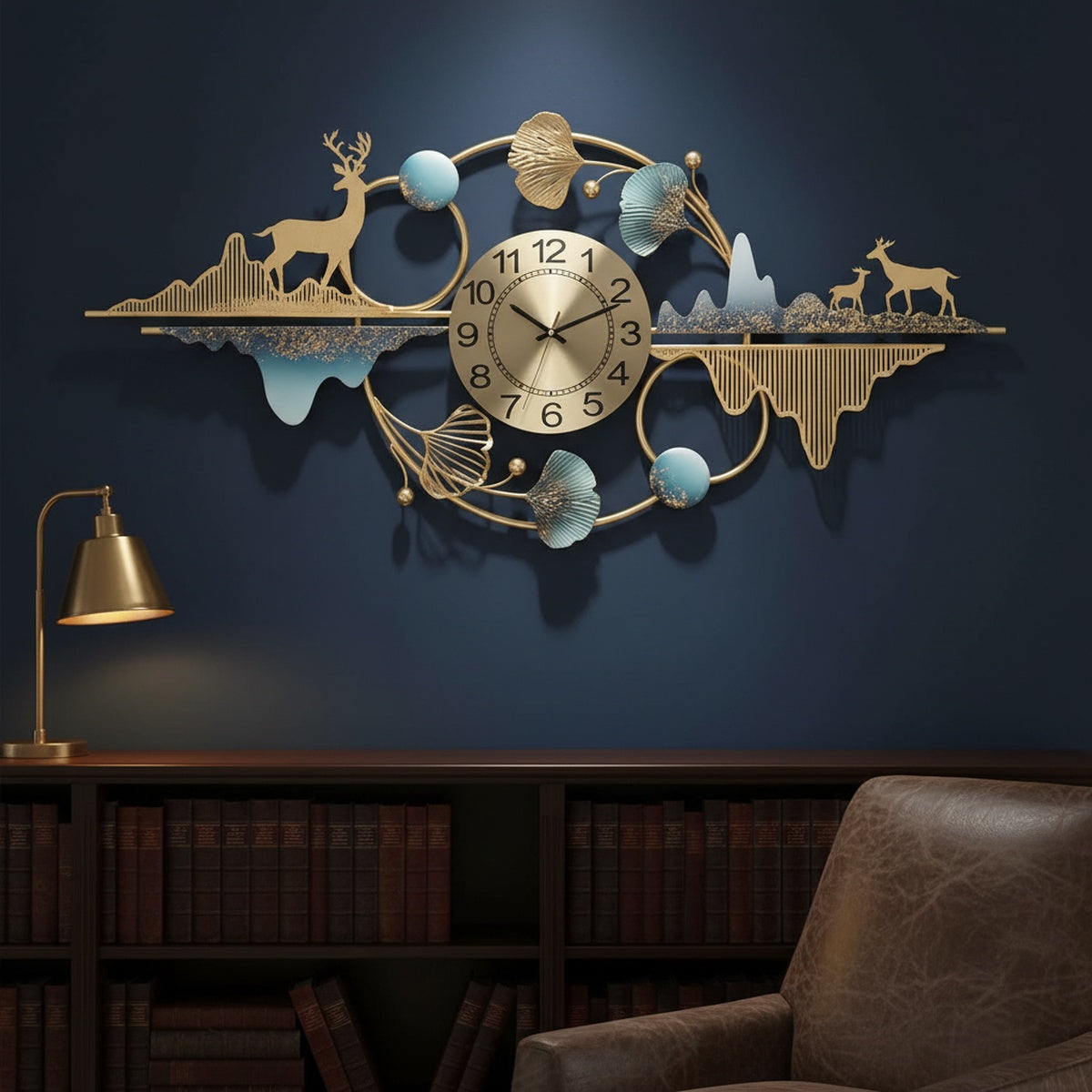 Golden Deer Mountain Wall Clock