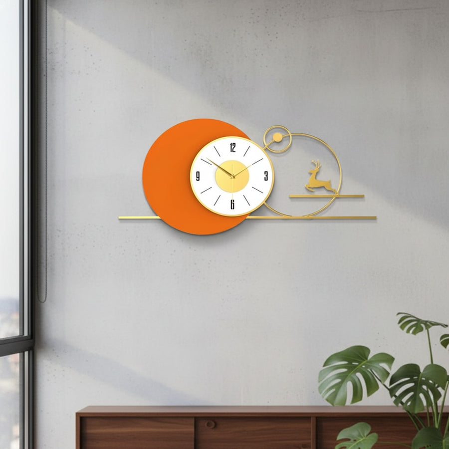 Golden Deer Orange Wall Clock