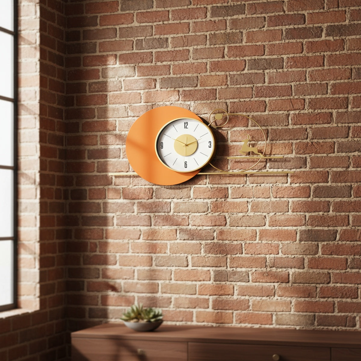 Golden Deer Orange Wall Clock