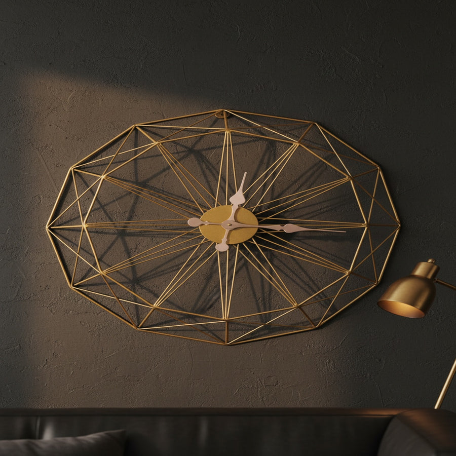 Golden Faceted Metal Wall Clock