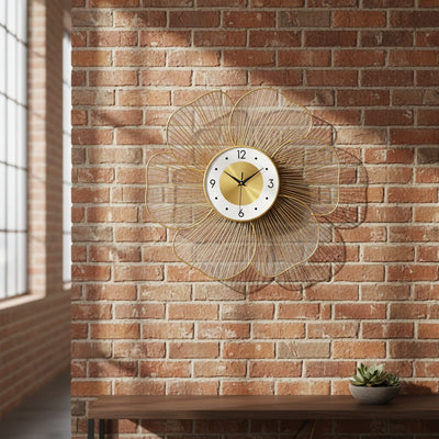 Golden Floral Metal Wall Clock