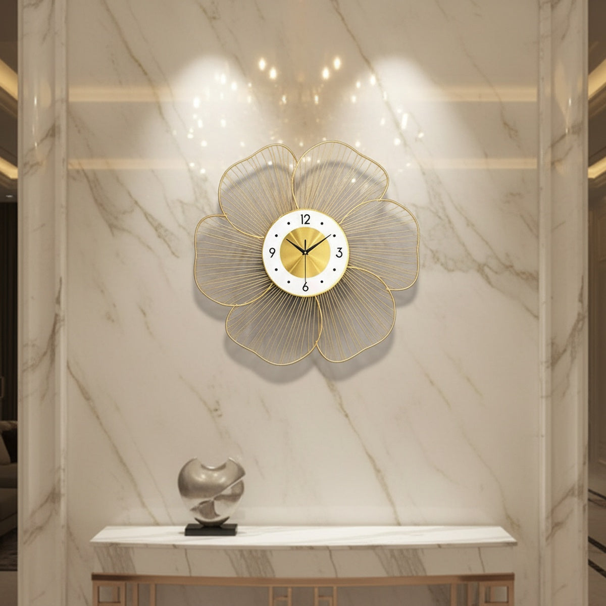 Golden Floral Metal Wall Clock