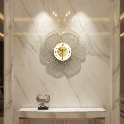 Golden Floral Metal Wall Clock