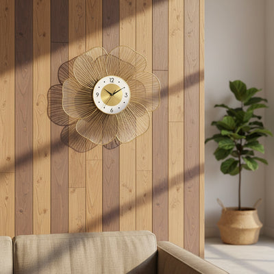 Golden Floral Metal Wall Clock