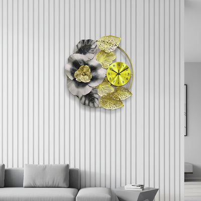 Golden Flower Metal Wall Clock Large