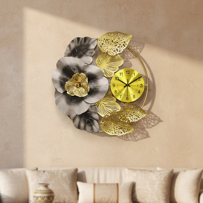 Golden Flower Metal Wall Clock Large