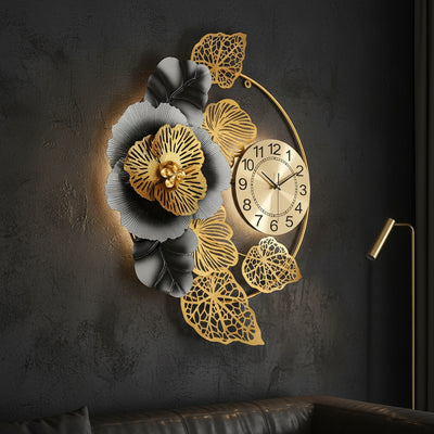 Golden Flower Metal Wall Clock