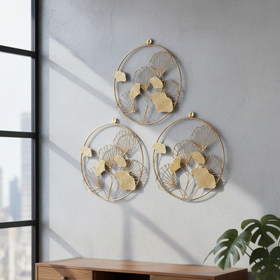 Golden Ginkgo Rings Metal Wall Art