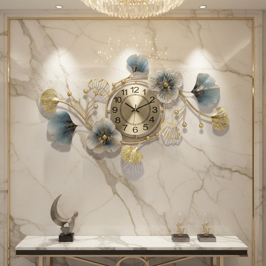 Golden Ginkgo Large Metal Wall Clock