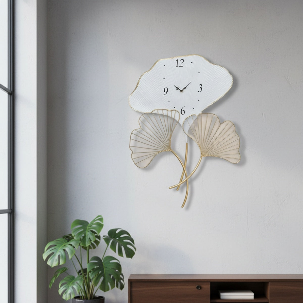 Golden Ginkgo Metal Wall Clock