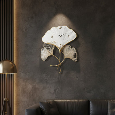 Golden Ginkgo Metal Wall Clock