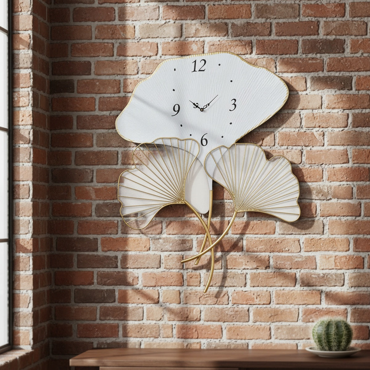 Golden Ginkgo Metal Wall Clock