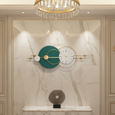 Golden Green Circles Metal Wall Clock