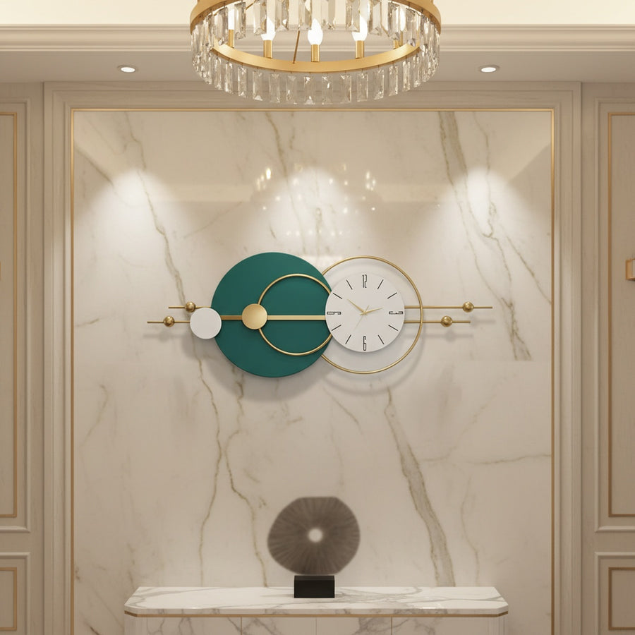 Golden Green Circles Metal Wall Clock