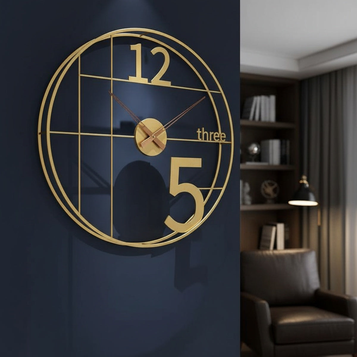 Golden Grid Metal Wall Clock