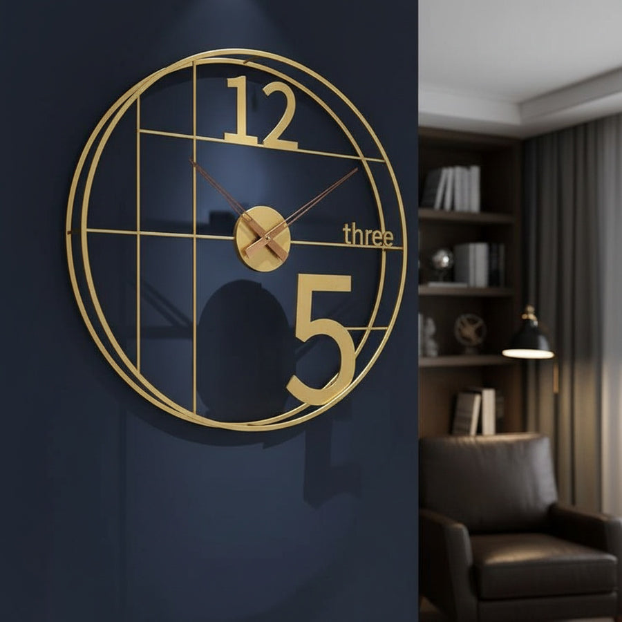 Golden Grid Metal Wall Clock
